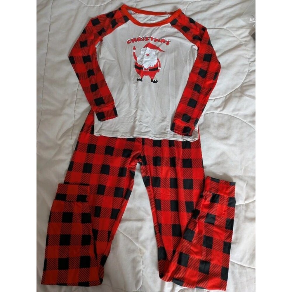 V.&GRIN Kids Christmas Santa Buffalo Plaid Pajama Set Size 10Y A013